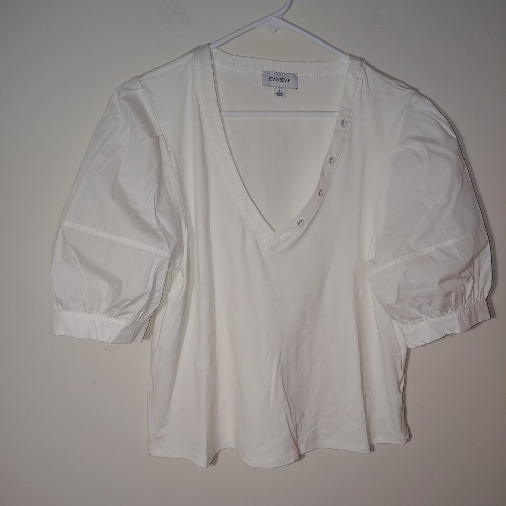 Evereve Puff Balloon Sleeves V-neck White Blouse Size L
